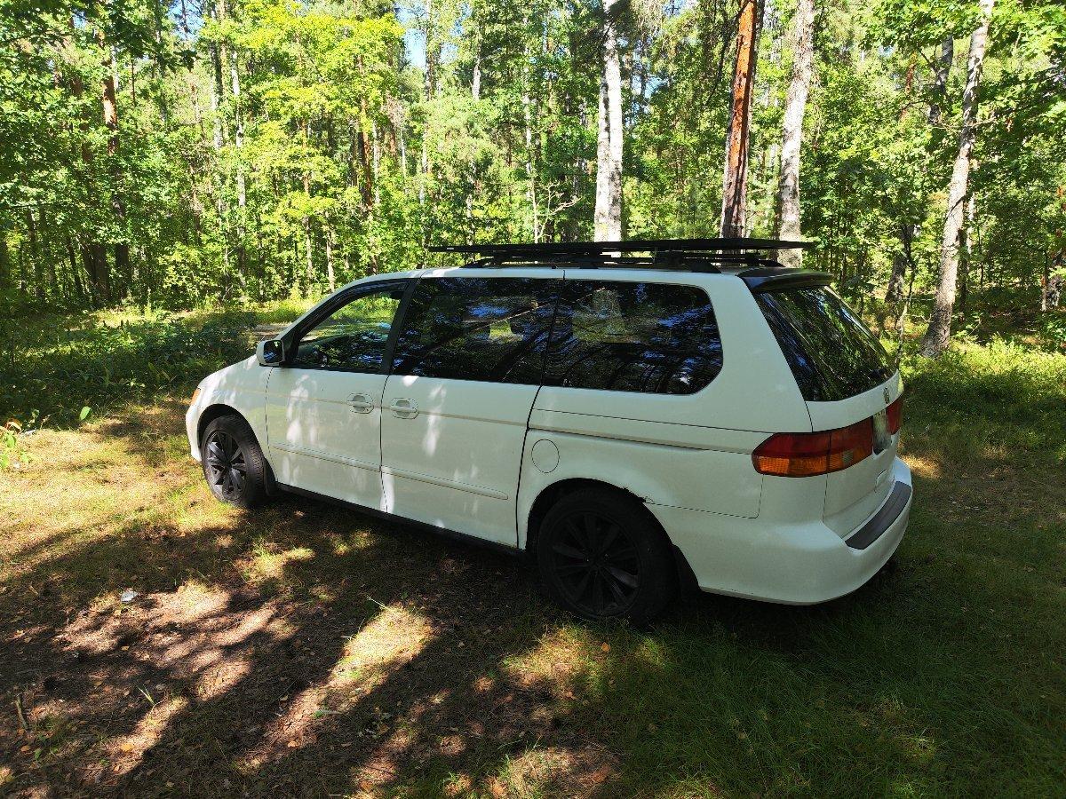 Honda Odyssey rear view with camping gear showing outdoor lifestyle